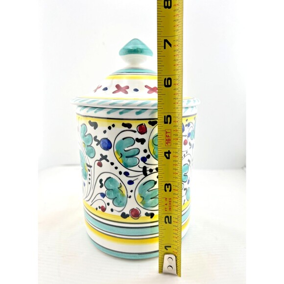 Deruta Pottery Canister Rooster Floral Pattern ITALY Coffee Sugar 7" Tall Multi - Picture 10 of 12